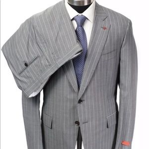 ISAIA Solid Gray Striped Wool Cashmere Silk Suit
